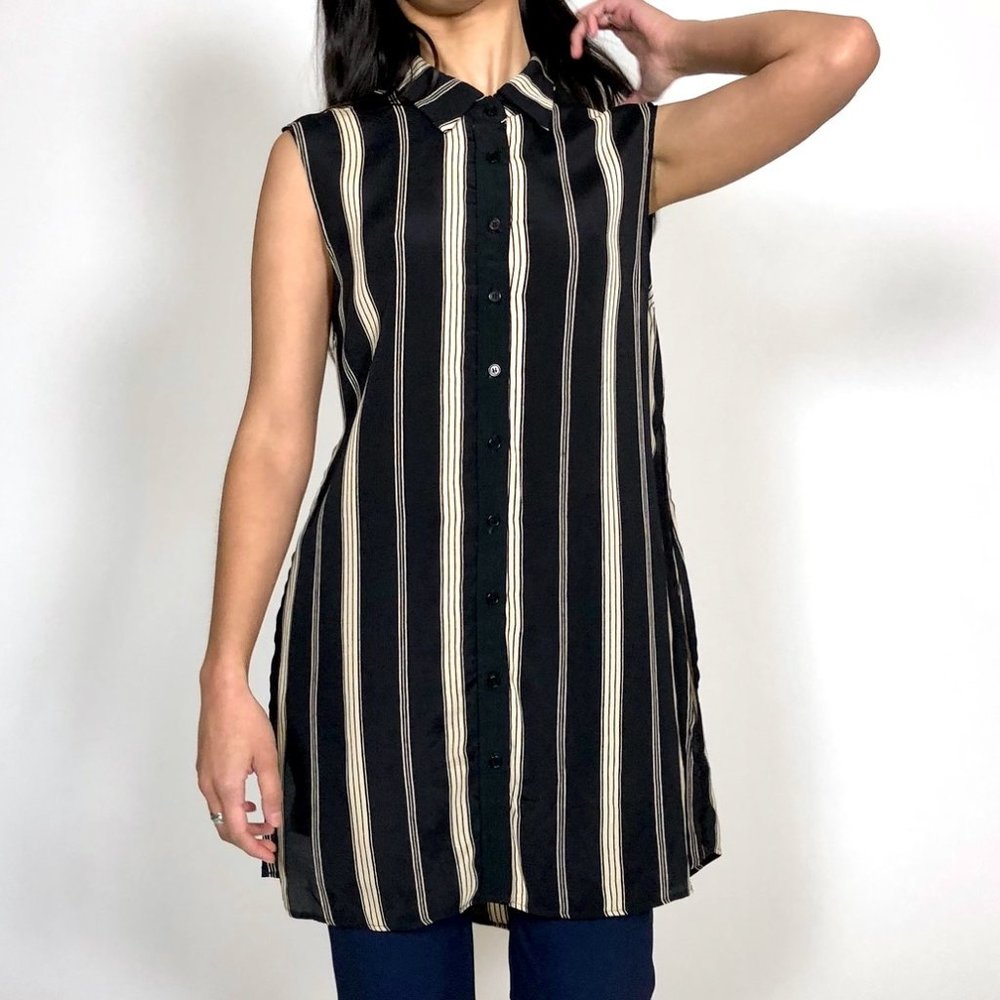 Reformation Stripe Button Down Side Split Tunic Top sz m
